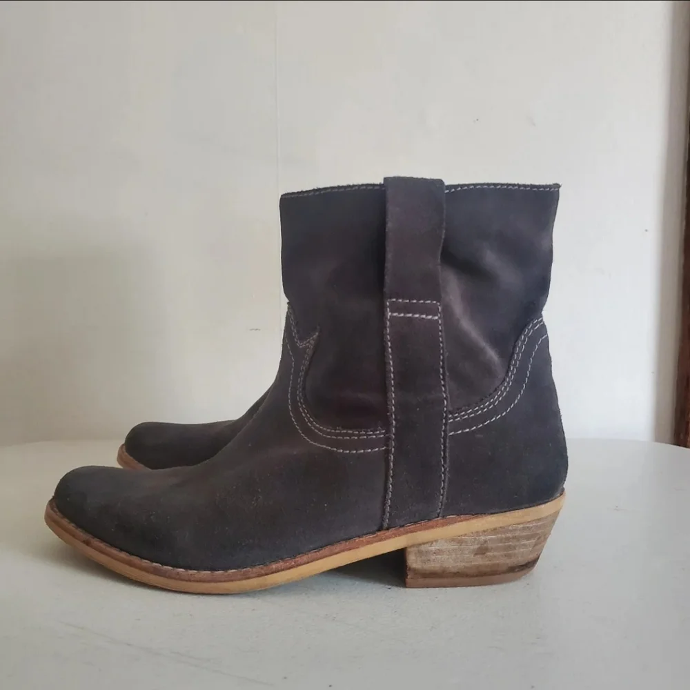 SAM EDELMAN MYRON GRAY LEATHER WESTERN ANKLE BOOTIES SIZE 8